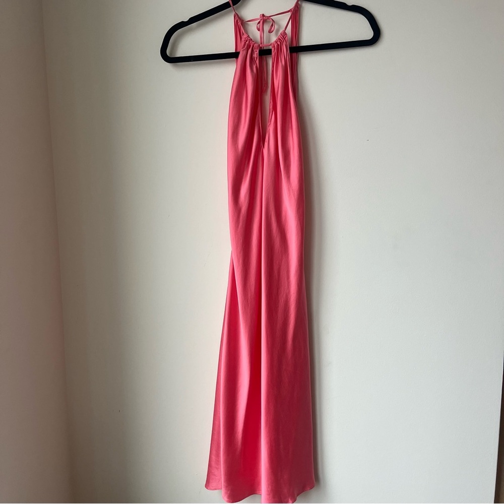 Victoria’s Secret Vintage 2000s Silk Pink Backless Halter Slip Dress Keyhole